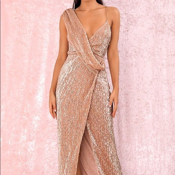 Rose Gold Sequin Chain Sleeveless Drape Cross - Picture 3 of 6